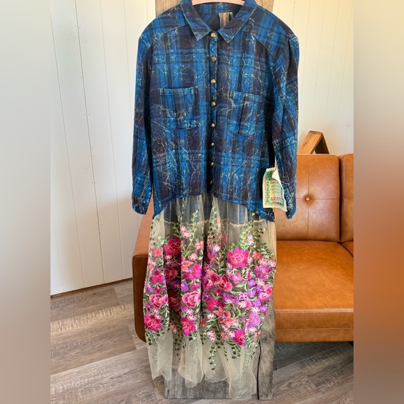 ARATTA Anastasia Maxi Duster Distressed top embroidered tulle duster Shirt SZ LG - Picture 5 of 16